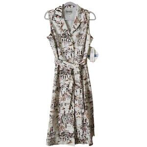 NWT $72 Danny Nicole Womens Sleeveless Midi Button-Up Dress White Belted Size 12
